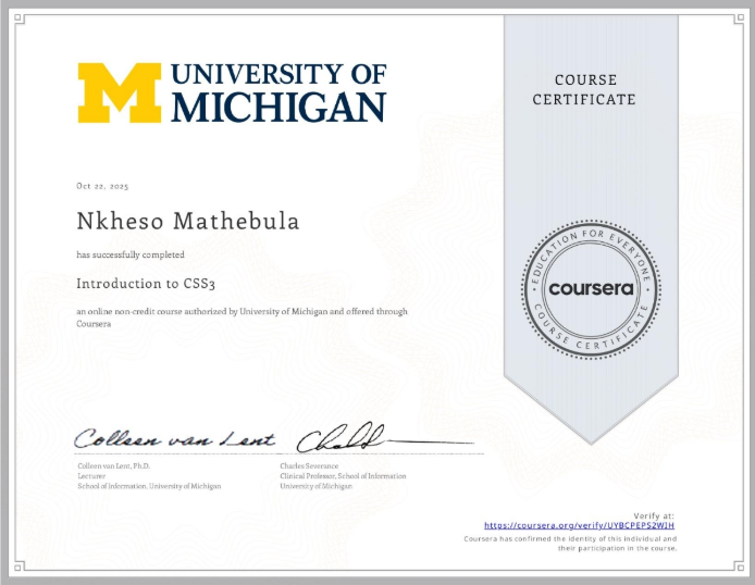 Introduction to CSS3 Certificate Preview
